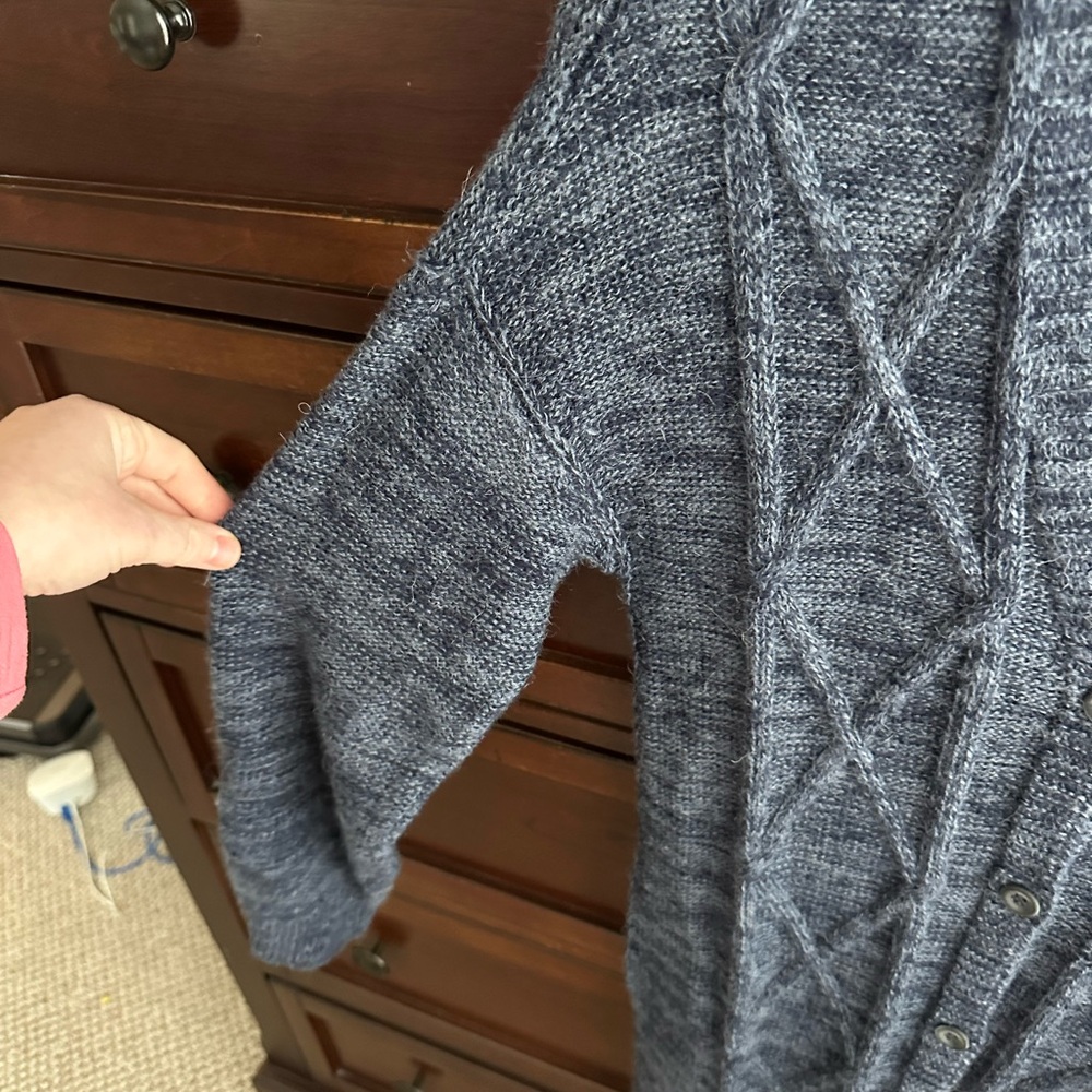 Alicia Adams Alpaca cable cardigan duster in blue 100% baby alpaca - Picture 8 of 10